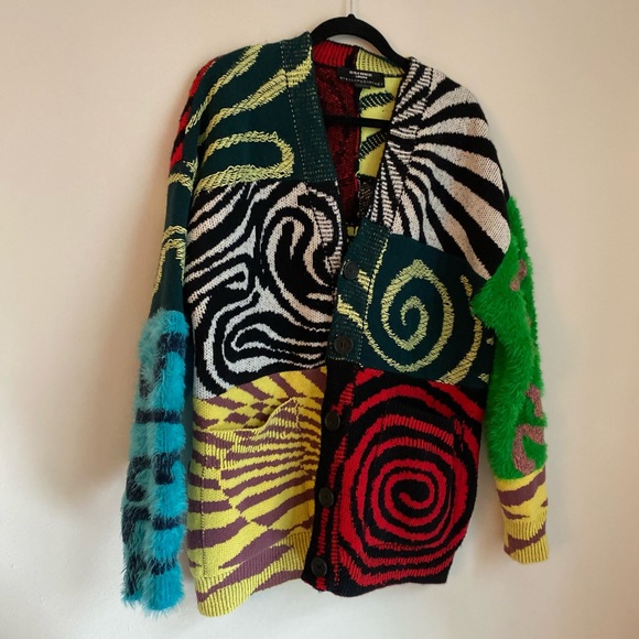 EUC STELLA MCCARTNEY + Ed Curtis patchwork jacquard-knit wool cardigan M - Picture 7 of 11